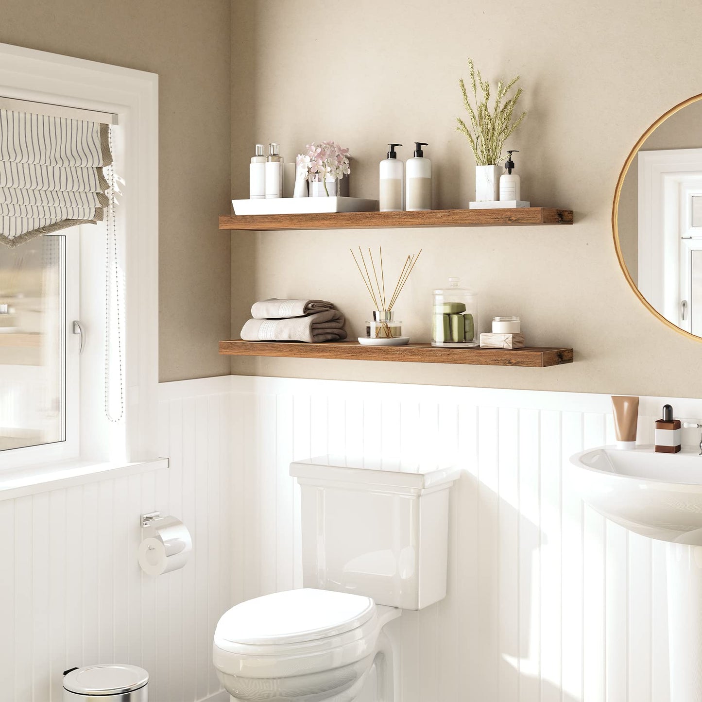 HOOBRO Retro Brown 39.4-inch Wall-Mounted Shelf Set (2PICS) with Concealed Bracket