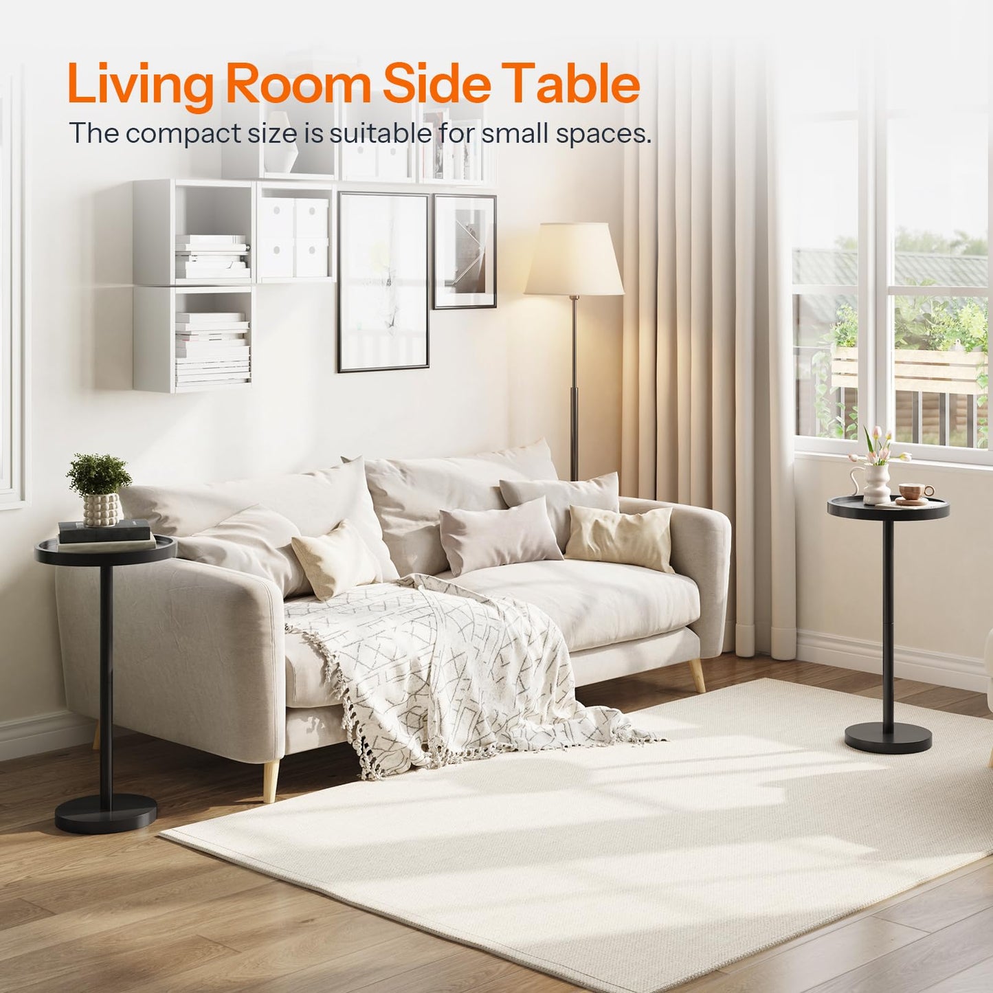 HOOBRO Small Round Bamboo Side Table & Coffee Martini Table for Couch Side