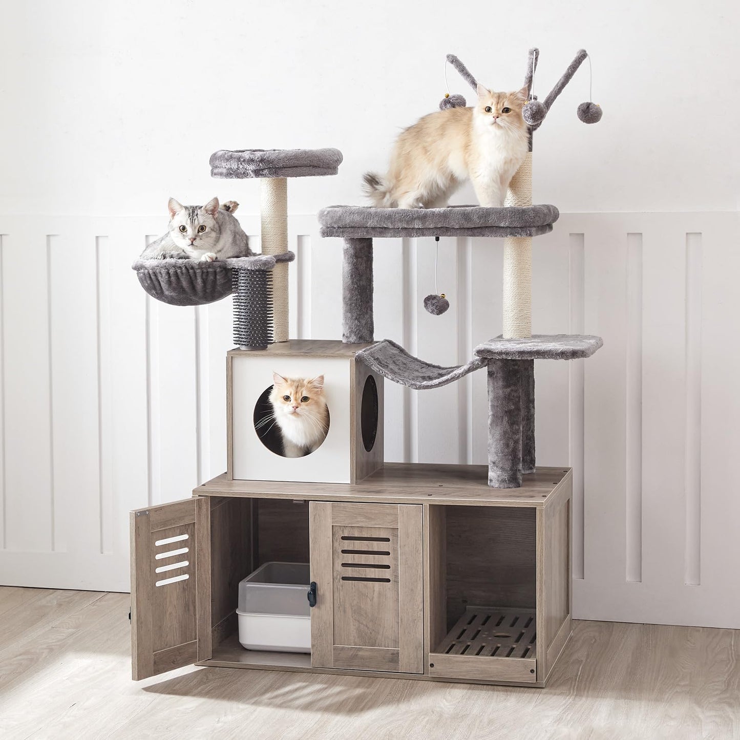 HOOBRO Large Hidden Litter Box Cat Tree with Scratching Posts