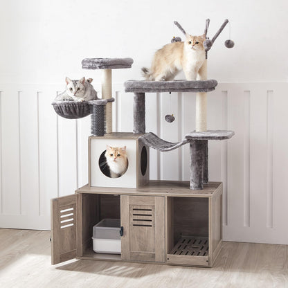 HOOBRO Large Hidden Litter Box Cat Tree with Scratching Posts