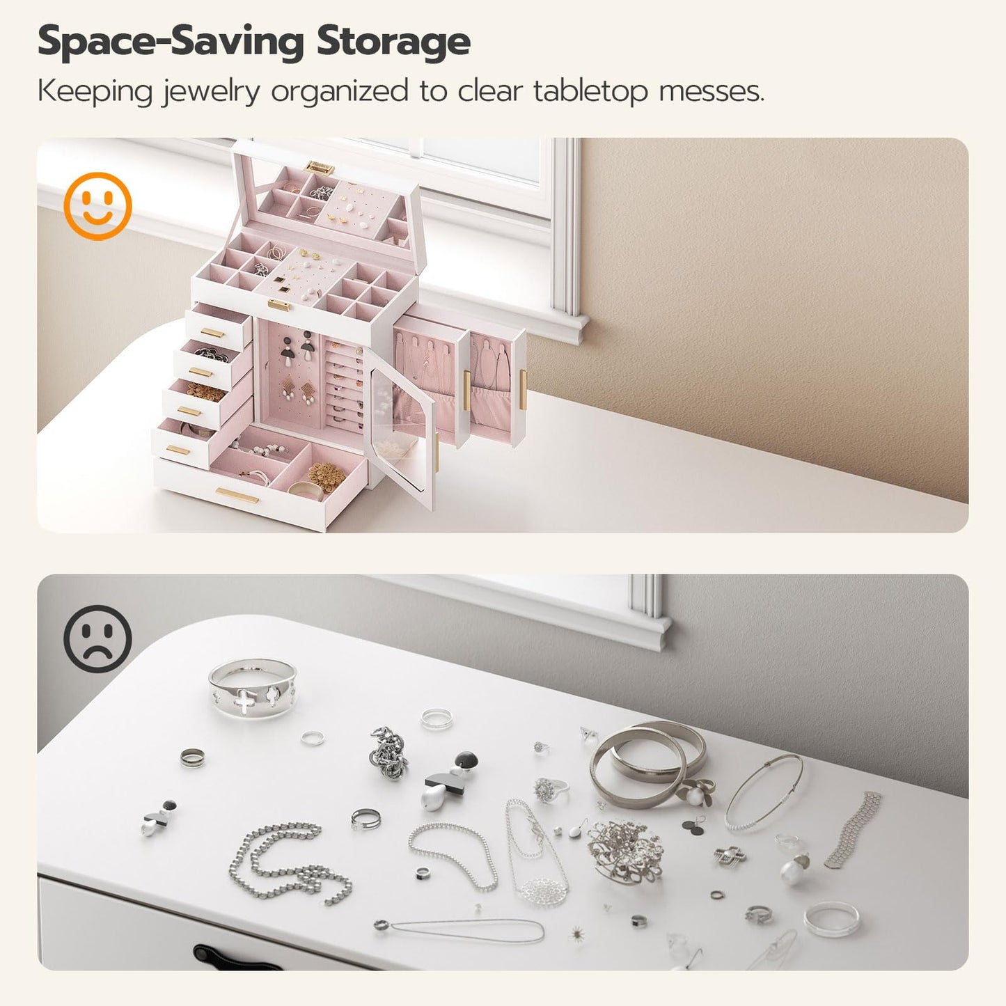 HOOBRO Vertical Design Jewelry Storage Box with Mirror