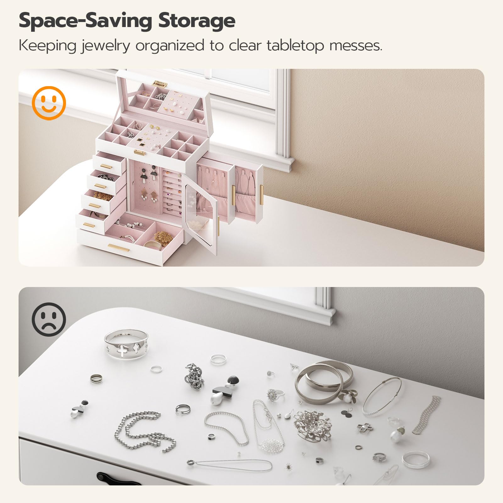 HOOBRO Vertical Design Jewelry Storage Box with Mirror