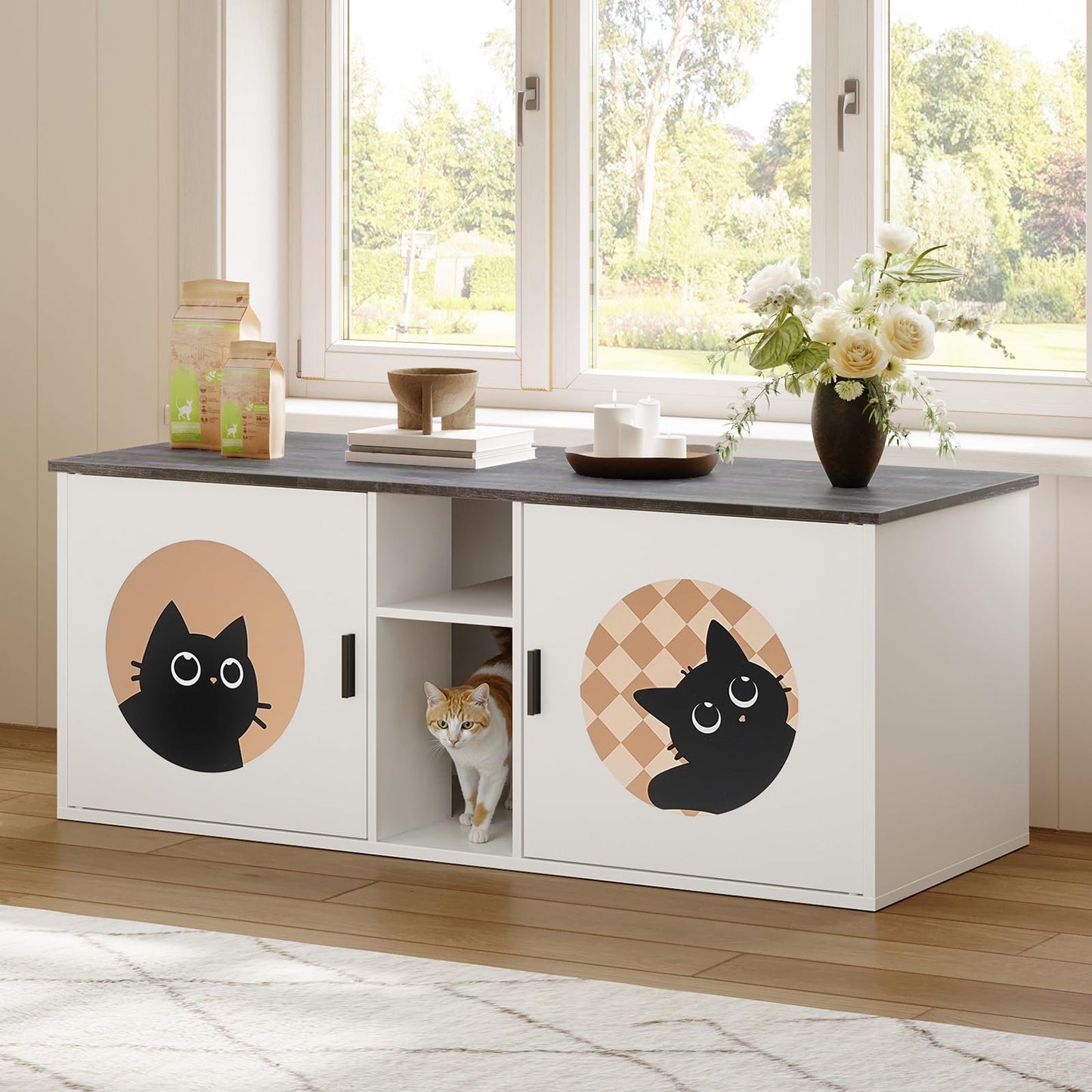 HOOBRO Double Cat Litter Box Enclosure with Middle Storage and Etrance
