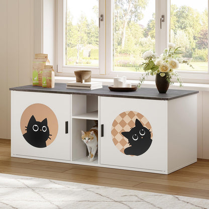 HOOBRO Double Cat Litter Box Enclosure with Middle Storage and Etrance