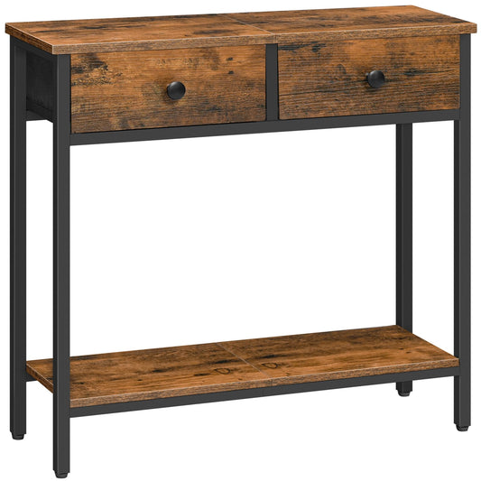 HOOBRO Retro Brown 29.5-inch Narrow Console Table with 2 Fabric Drawers