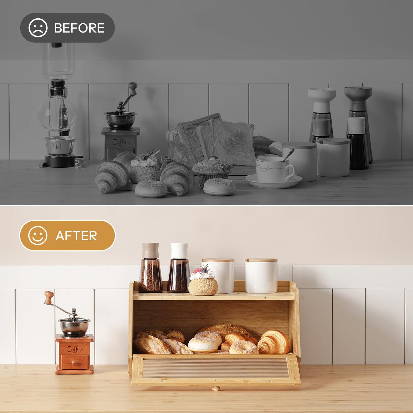 HOOBRO Bamboo Bread Box for Kitchen Countertop