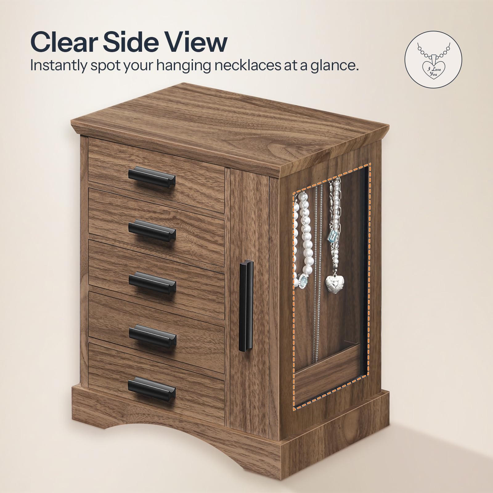 HOOBRO Vertical Wooden Jewelry Organizer Box