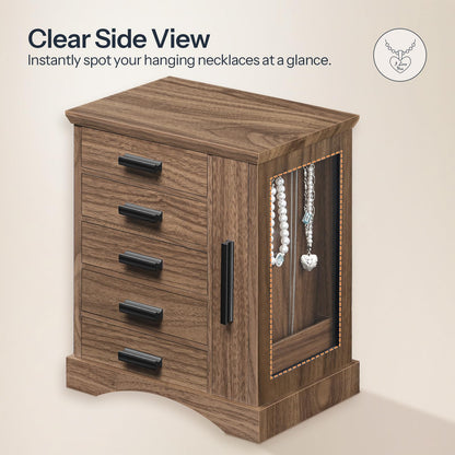 HOOBRO Vertical Wooden Jewelry Organizer Box