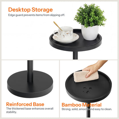 HOOBRO Small Round Bamboo Side Table & Coffee Martini Table for Couch Side