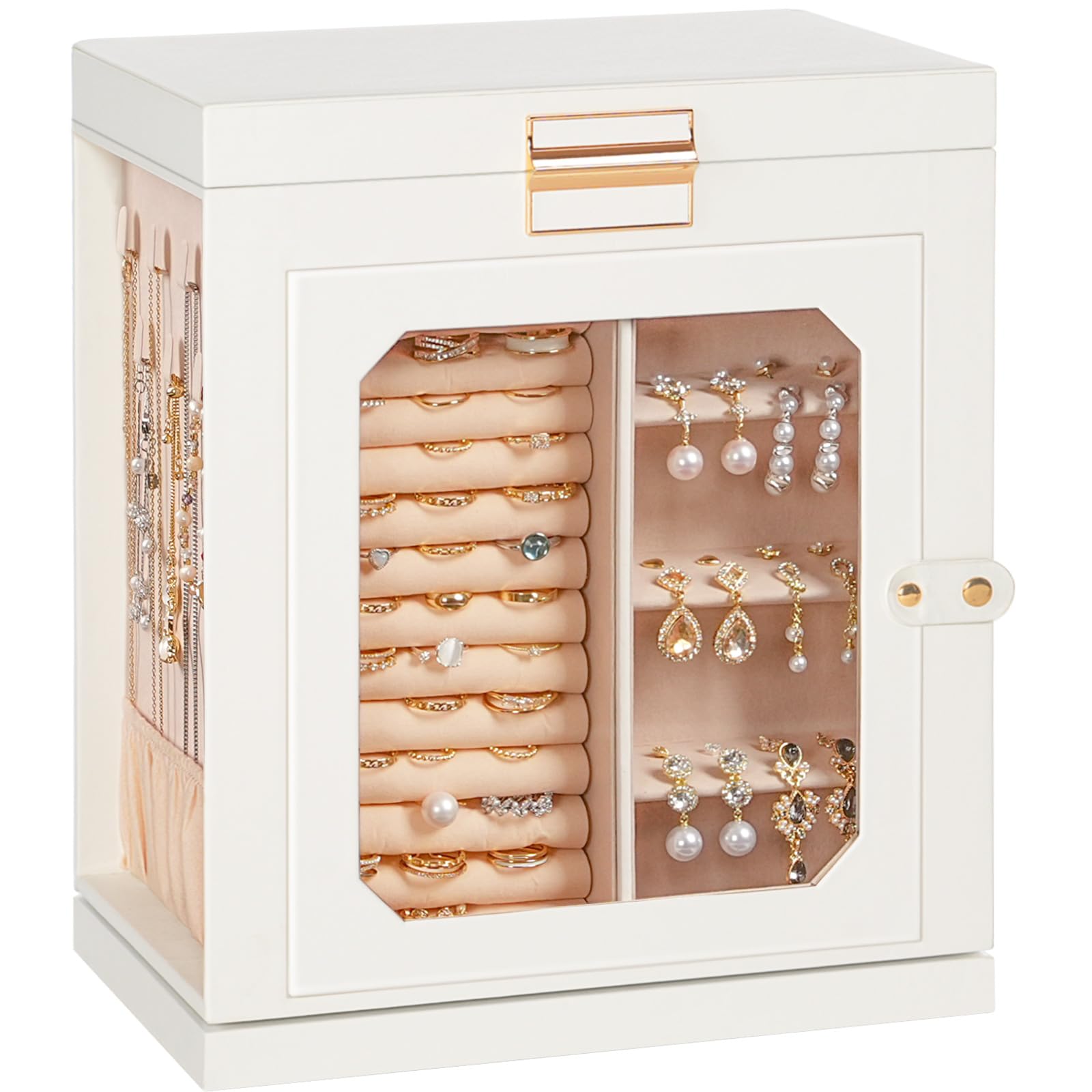 HOOBRO 360° Rotating Jewelry Organizer Box with Mirror & 6-Drawer