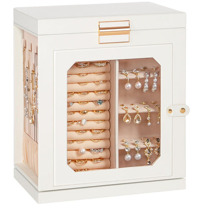 HOOBRO 360 Degrees Rotating Jewelry Organizer Box with Mirror & 6-Drawer