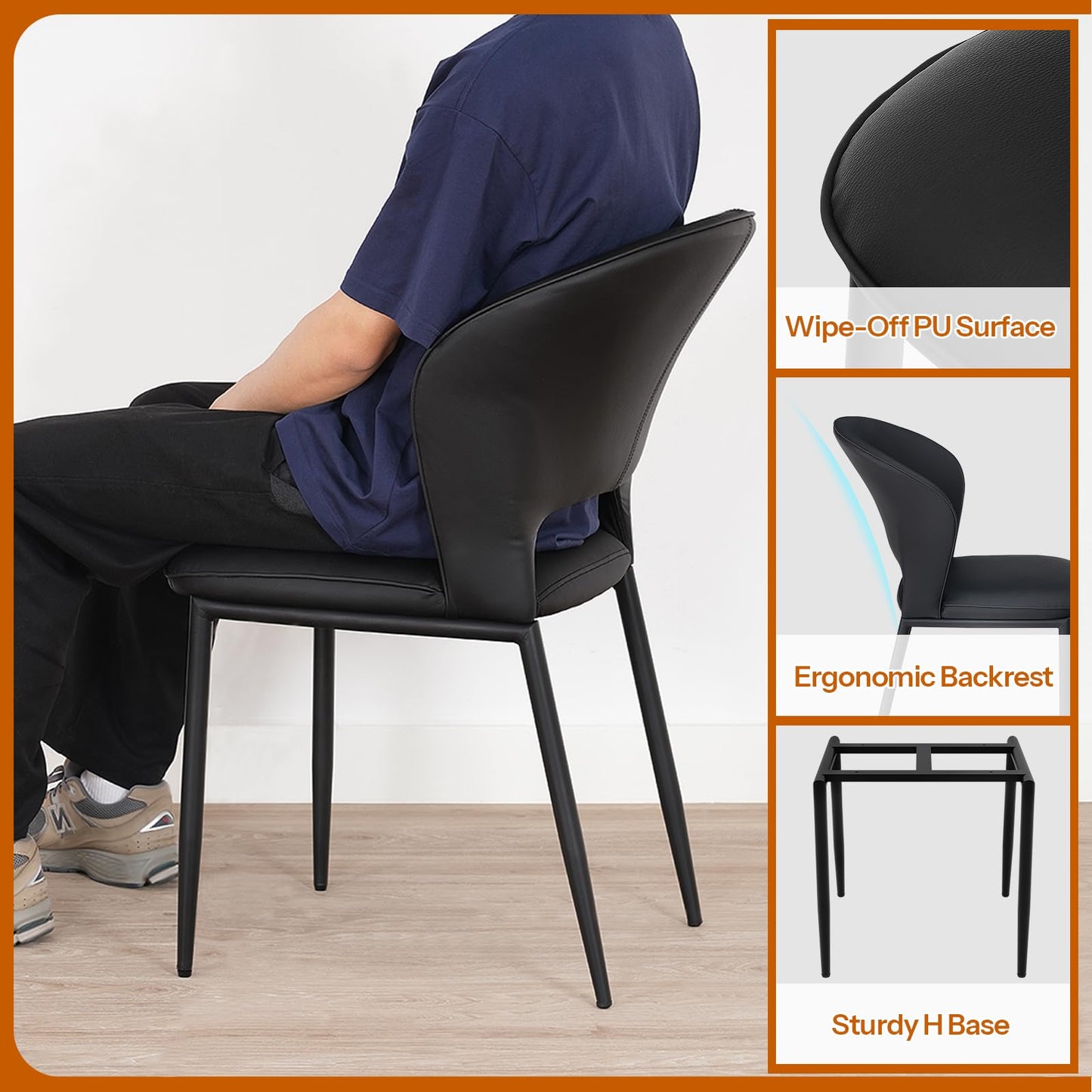 HOOBRO Black Modern Upholstered Dining Chair and Kitchen Chair Set /2PICS