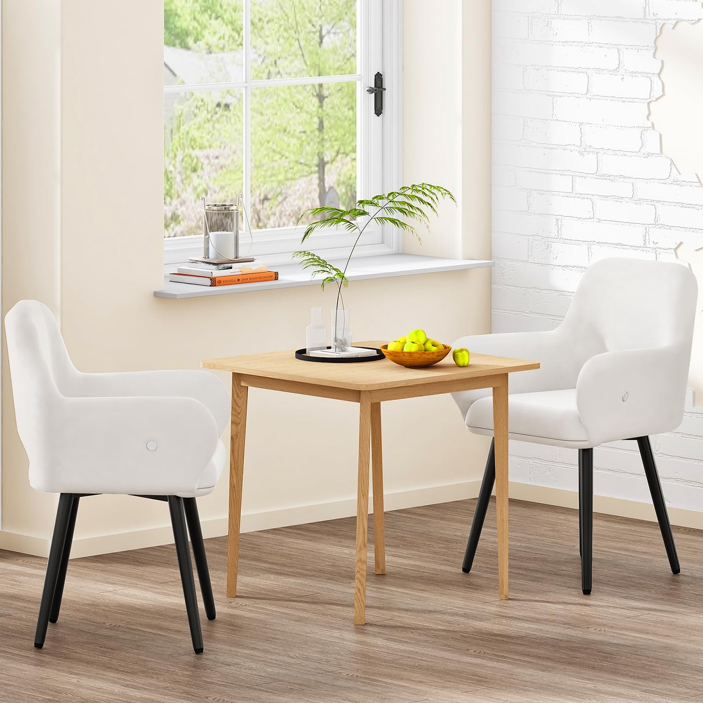 HOOBRO Beige Modern Upholstered Dining Chair with Soft Armrests / 2PICS