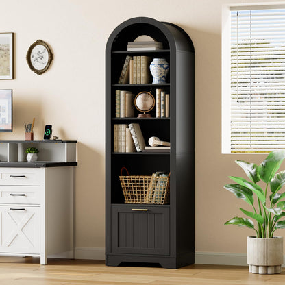 HOOBRO 6-Tier Wooden Arched Bookcase with File Drawers & Adjustable Shelves