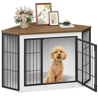 HOOBRO Farmhouse Corner Dog Crate Furniture Kennel End Table