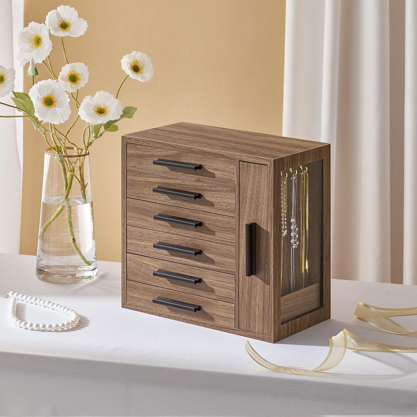 HOOBRO 6-Tier Wooden Jewelry Organizer Box