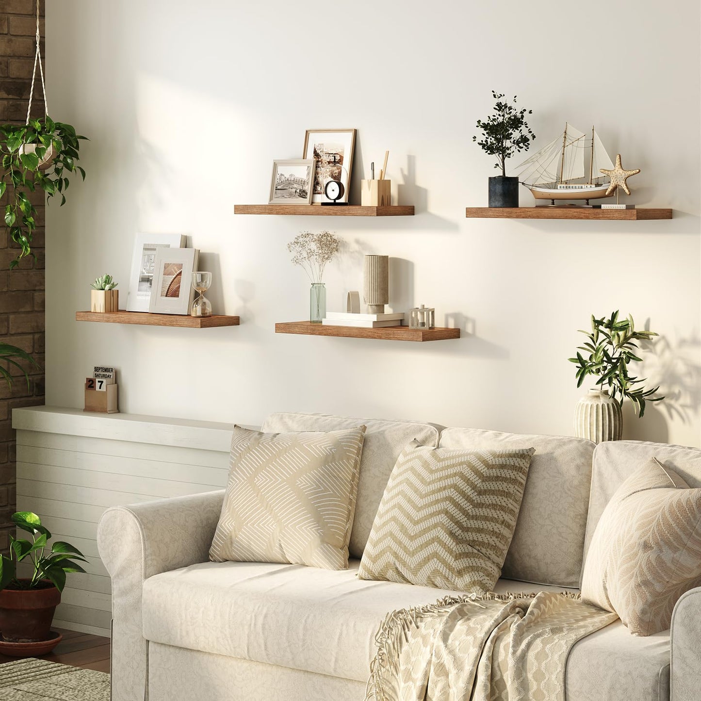 HOOBRO Retro Brown 23.6-inch Wall-Mounted Shelf / 2PICS