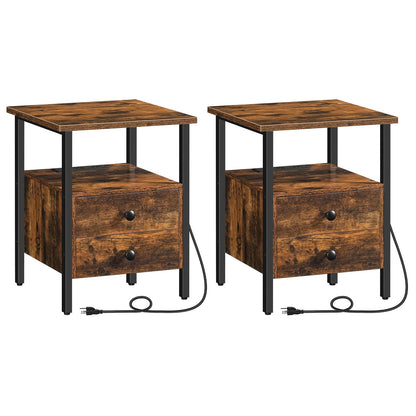 HOOBRO 2-Drawer Nightstands & End Tables with Charging Station / 2PICS