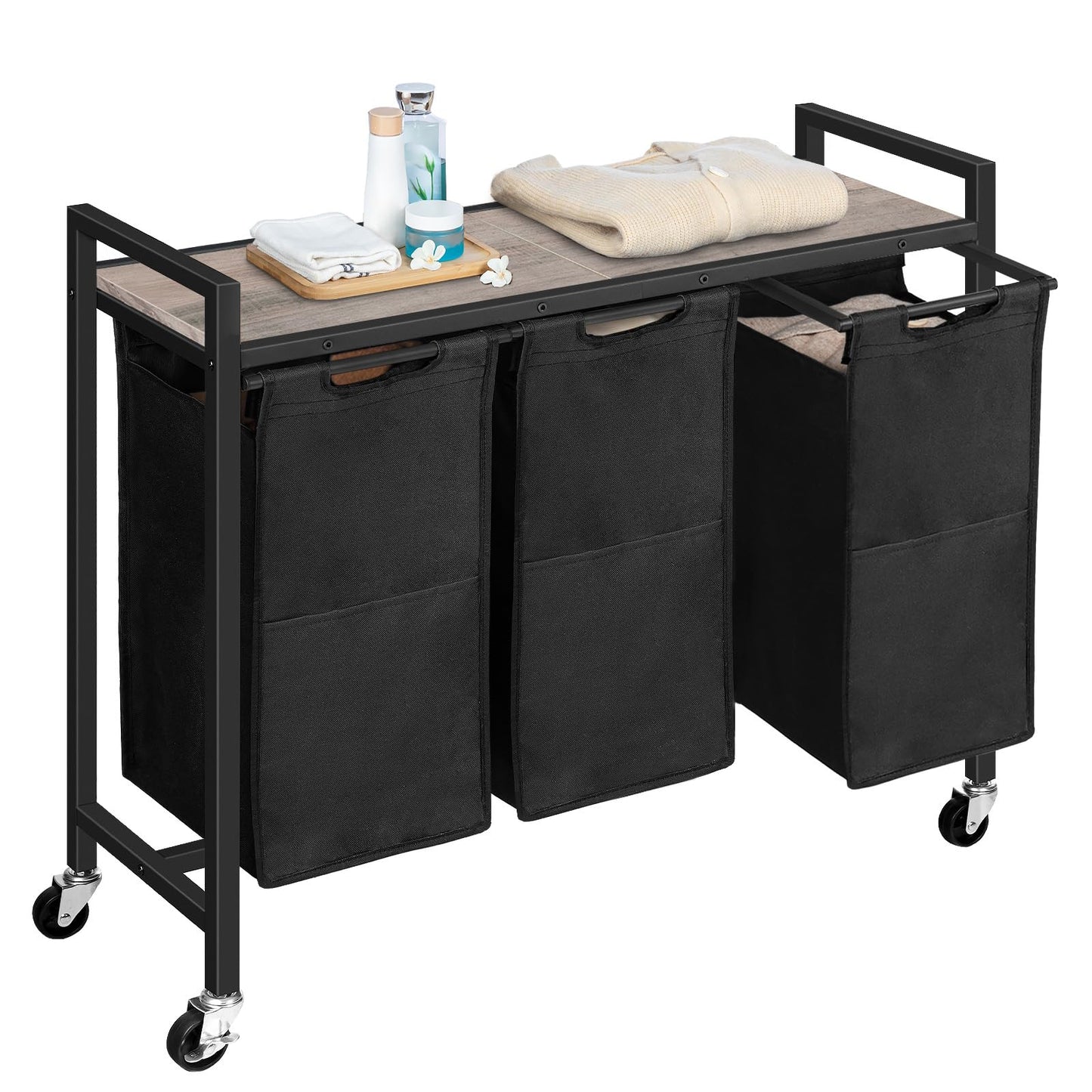 HOOBRO 3 × 11.5 Gal (43.4L) 3 Section Laundry Sorter with Wheels