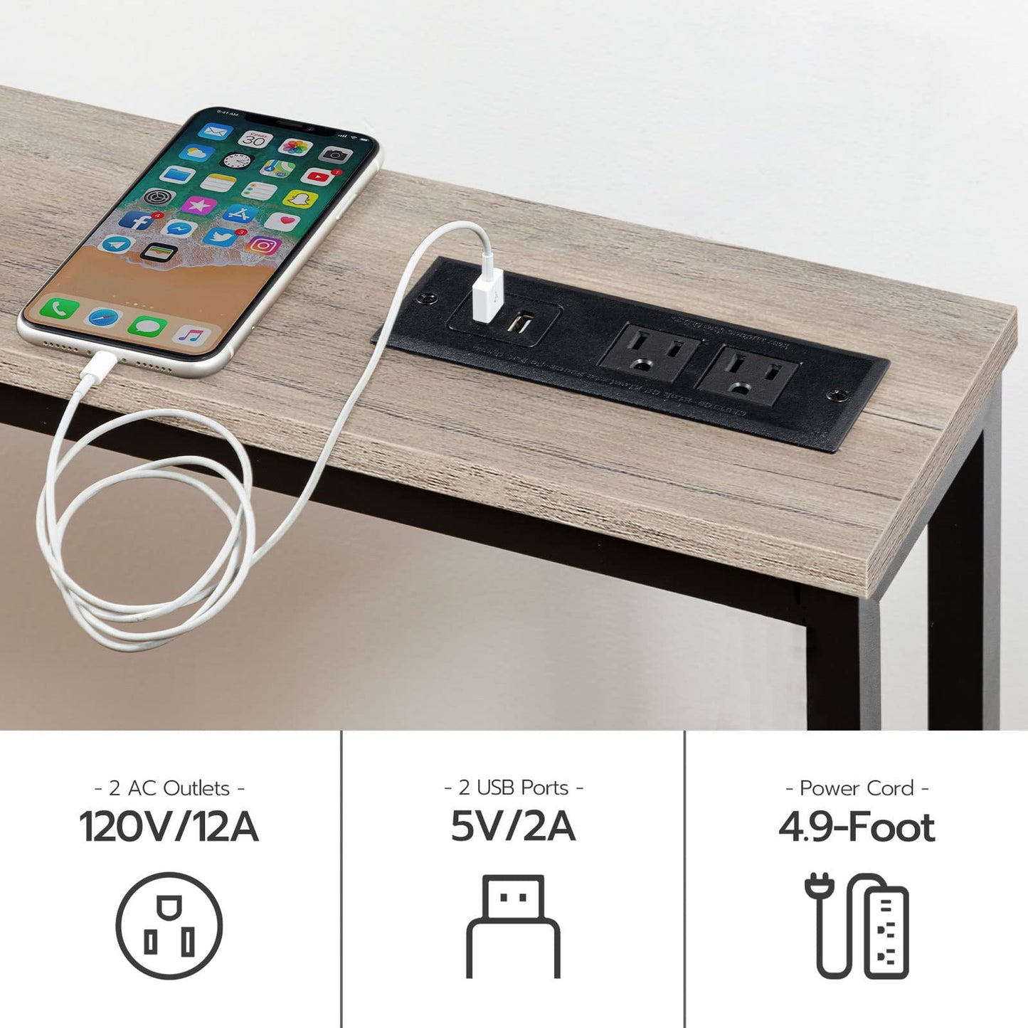 HOOBRO Greige 47.2-inch Narrow Console Table with Power Outlet