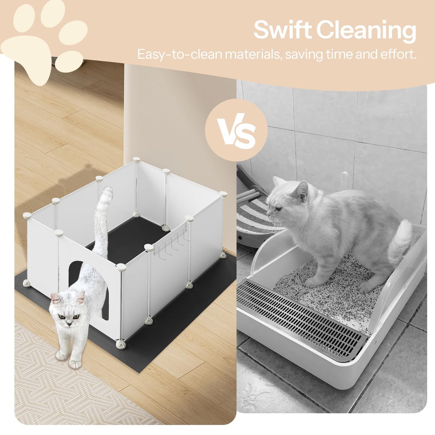 HOOBRO White Extra Large Litter Box Enclosure with Large Oxford Cloth Mat and Hooks