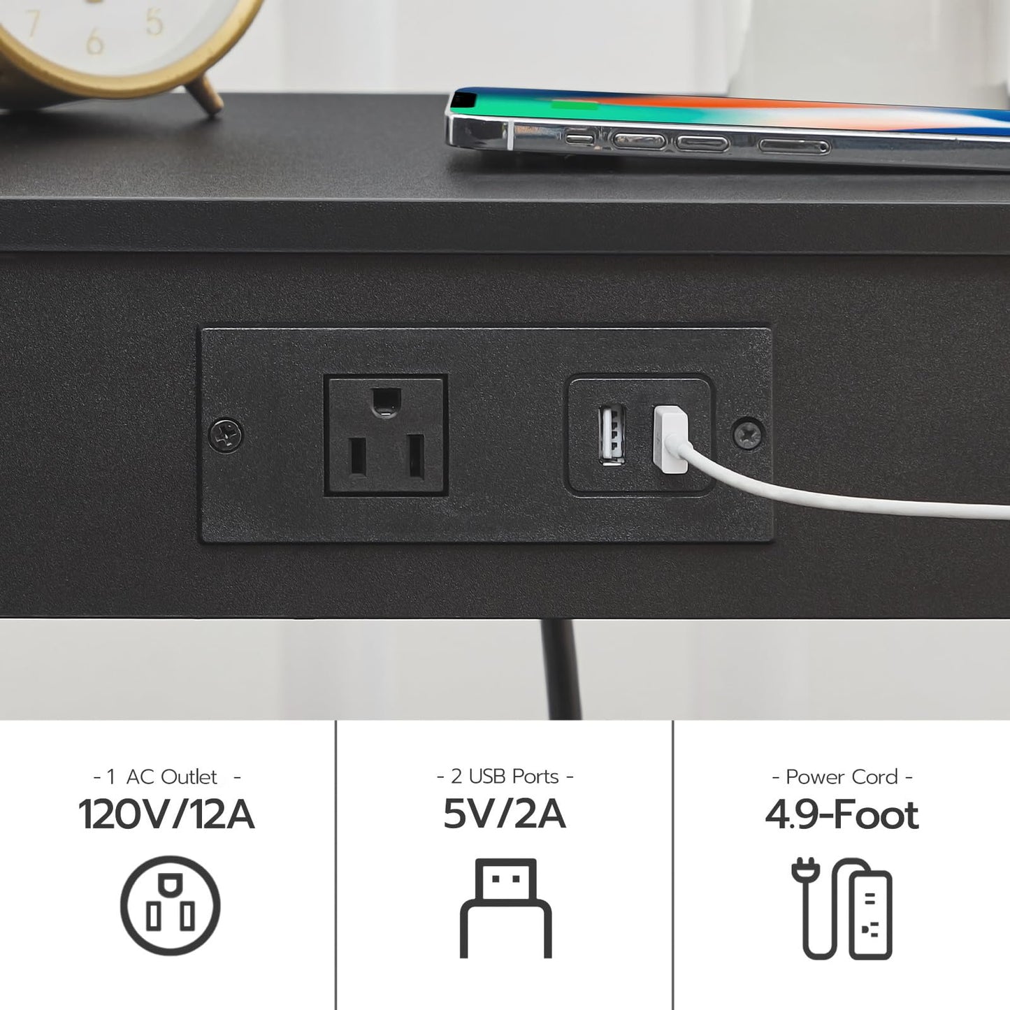 HOOBRO Black Side Table with Double Storage Shelf & USB Power Outlet /2PICS