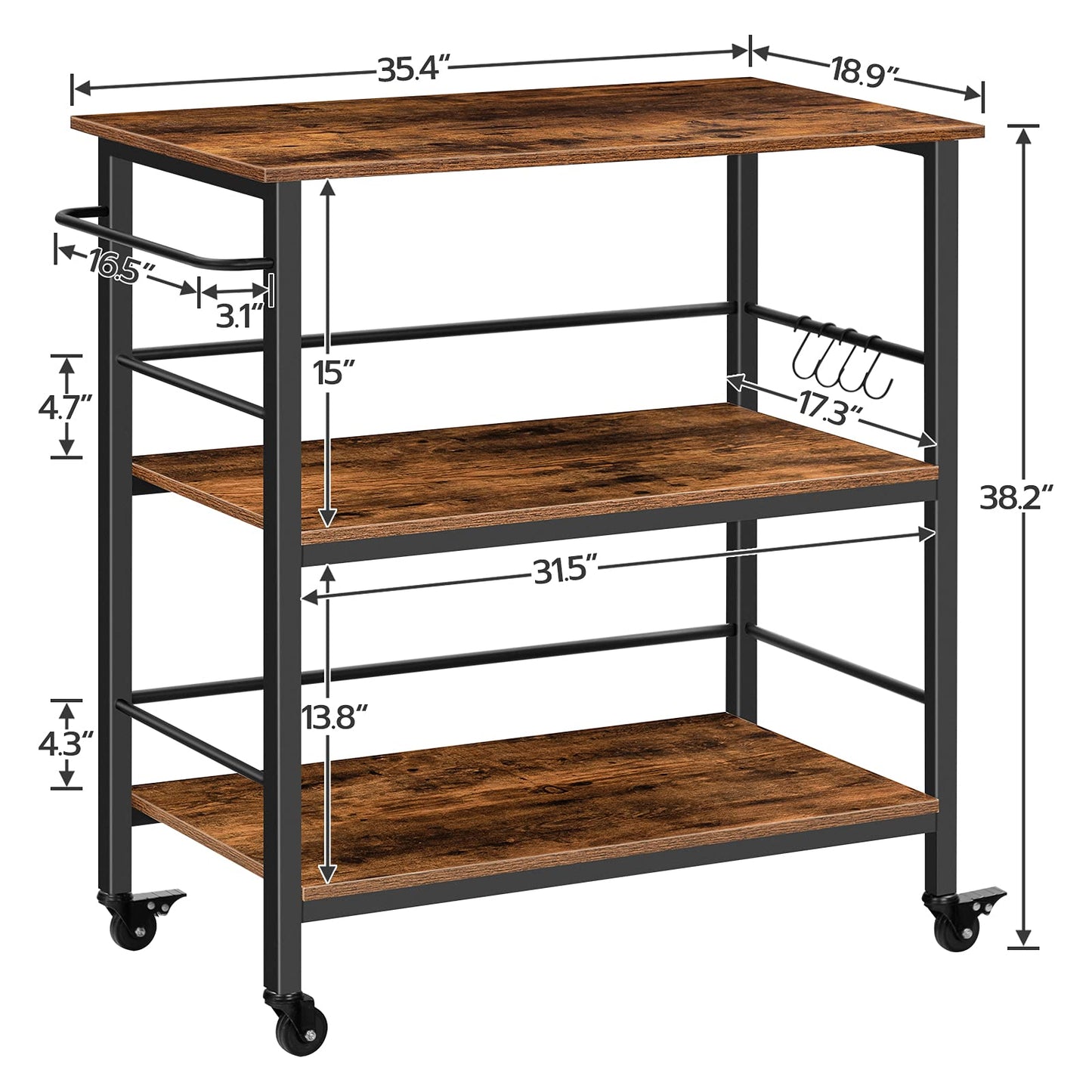 HOOBRO 3-Tier Kitchen Island with Storage
