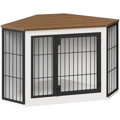 HOOBRO Farmhouse Corner Dog Crate Furniture Kennel End Table