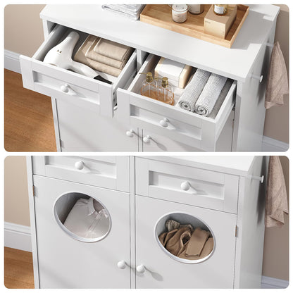 HOOBRO Double Laundry Hamper Cabinet, Hidden Laundry Cabinet with 2 Drawers & 2 Baskets, 20 Gallon Farmhouse Bathroom Laundry Hamper with 2 Clothes-Toss Holes, White WT36XY01