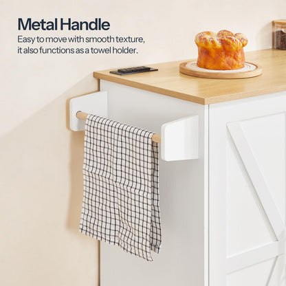 HOOBRO White Portable Kitchen Island with Power Outlet & Adjustable Shelves