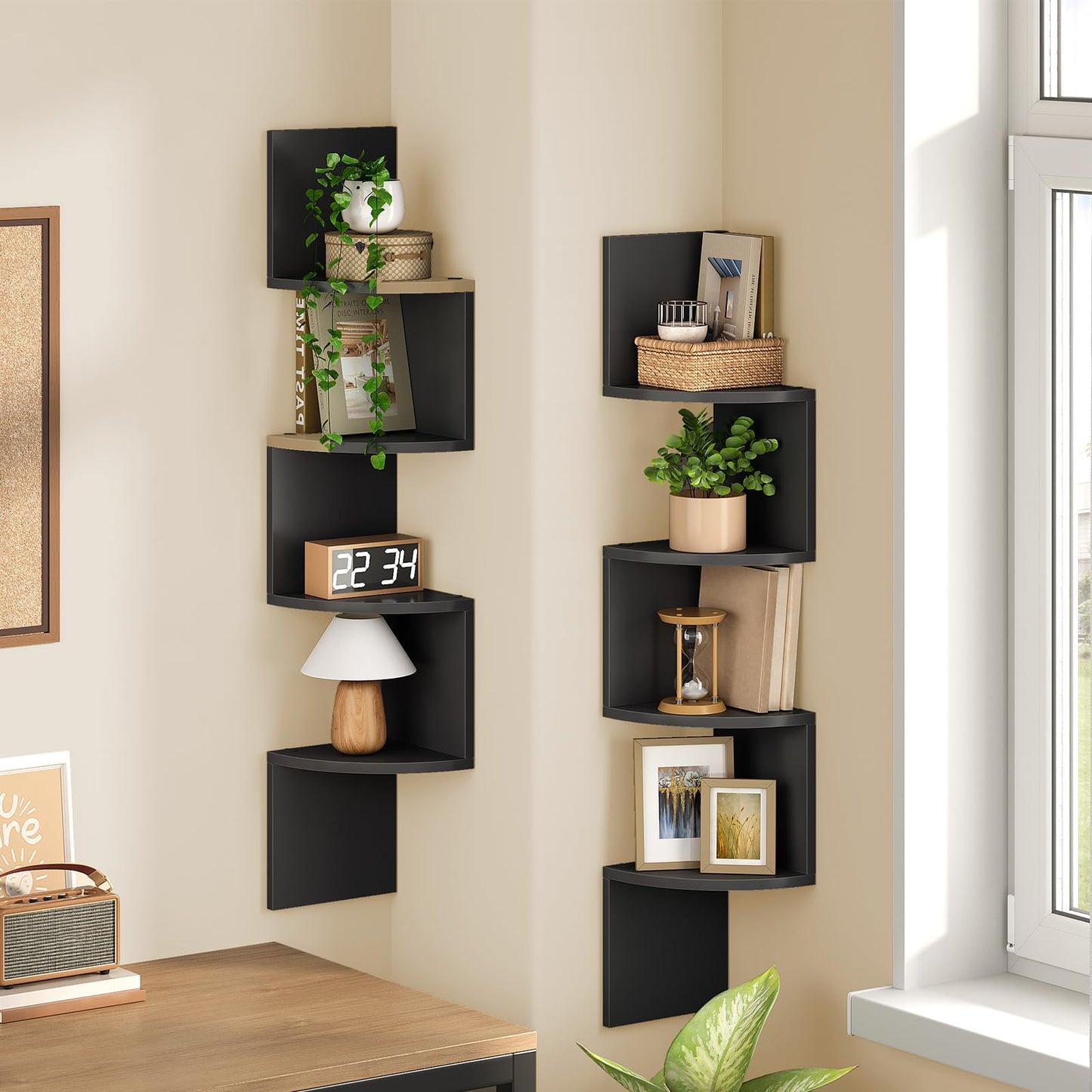HOOBRO Black Four-Tier Wall-Mounted Corner Shelf /2PICS