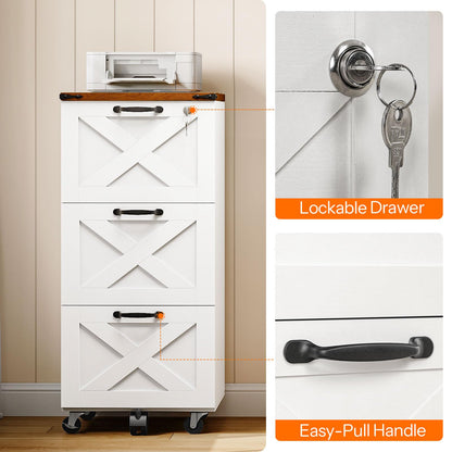 HOOBRO Wooden 3 Drawer Farmhouse File Cabinet for A4/Letter-Size