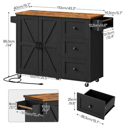 HOOBRO Rolling Kitchen Island with Power Outlet
