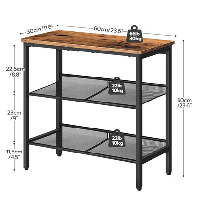HOOBRO Retro Brown Three-Tier Narrow Side Table with Two Adjustable Flat Shelves