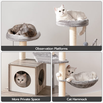 HOOBRO Wooden Cat Tree with Litter Box Enclosure