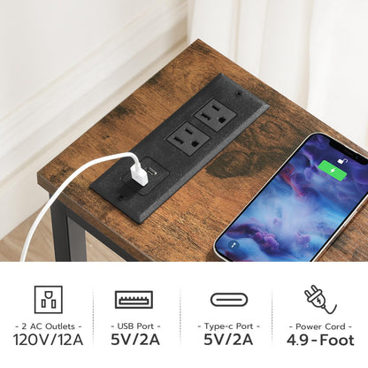 HOOBRO Retro Brown 44.9-inch Narrow Sofa Side Table with Power Outlet