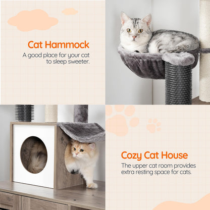 HOOBRO Large Hidden Litter Box Cat Tree with Scratching Posts