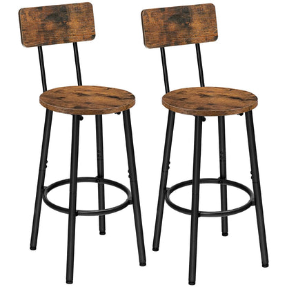 HOOBRO Retro Brown 25.2-inch Round Bar Stools with Backrest / 2PICS