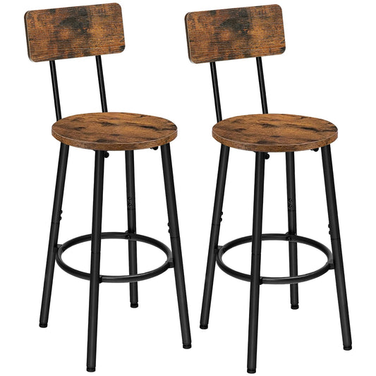 HOOBRO Retro Brown 25.2-inch Round Bar Stools with Backrest / 2PICS