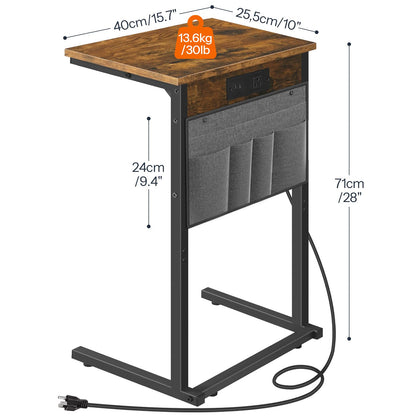 HOOBRO C Shaped End Table with Charging Station