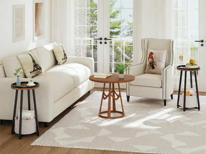 HOOBRO 2-Tier Small Round Side Table with Storage Basket