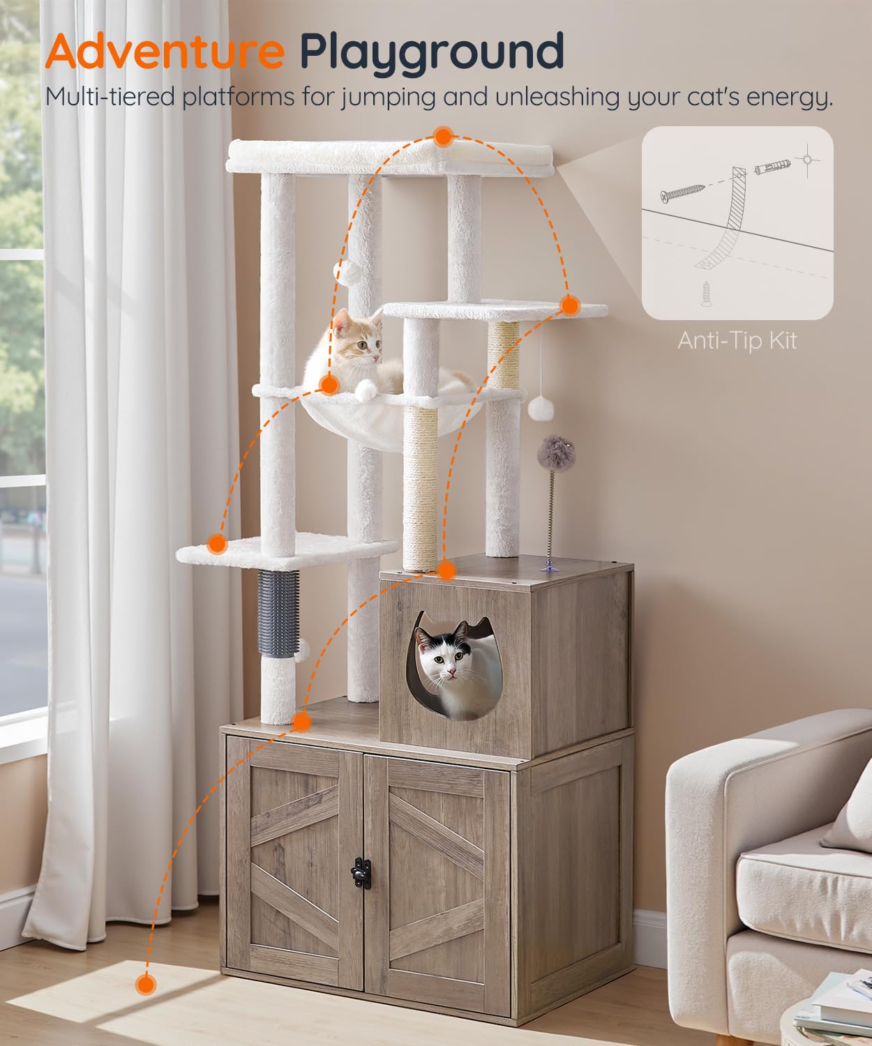 HOOBRO Cat Tree with Hidden Litter Box Enclosure & Sisal Posts