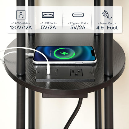 HOOBRO 3-Tier Small Round Side Table with Charging Station