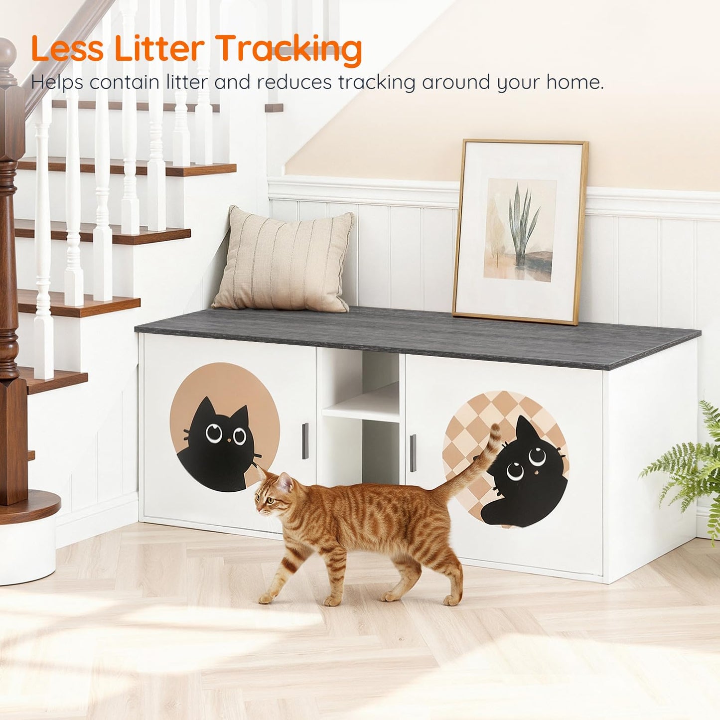 HOOBRO Double Cat Litter Box Enclosure with Middle Storage and Etrance