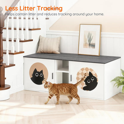 HOOBRO Double Cat Litter Box Enclosure with Middle Storage and Etrance