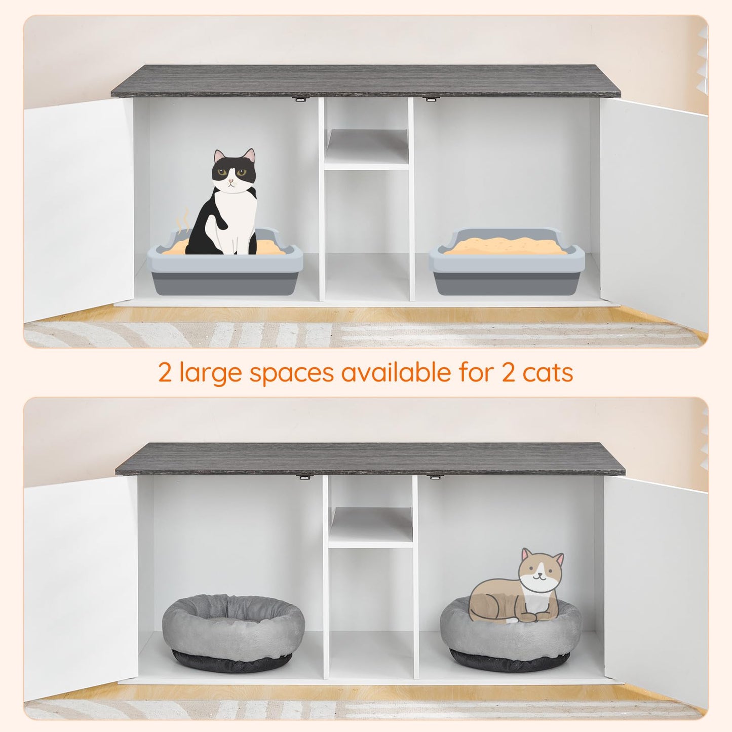 HOOBRO Double Cat Litter Box Enclosure with Middle Storage and Etrance
