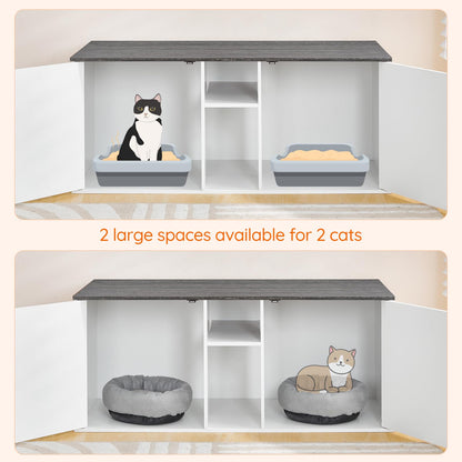 HOOBRO Double Cat Litter Box Enclosure with Middle Storage and Etrance