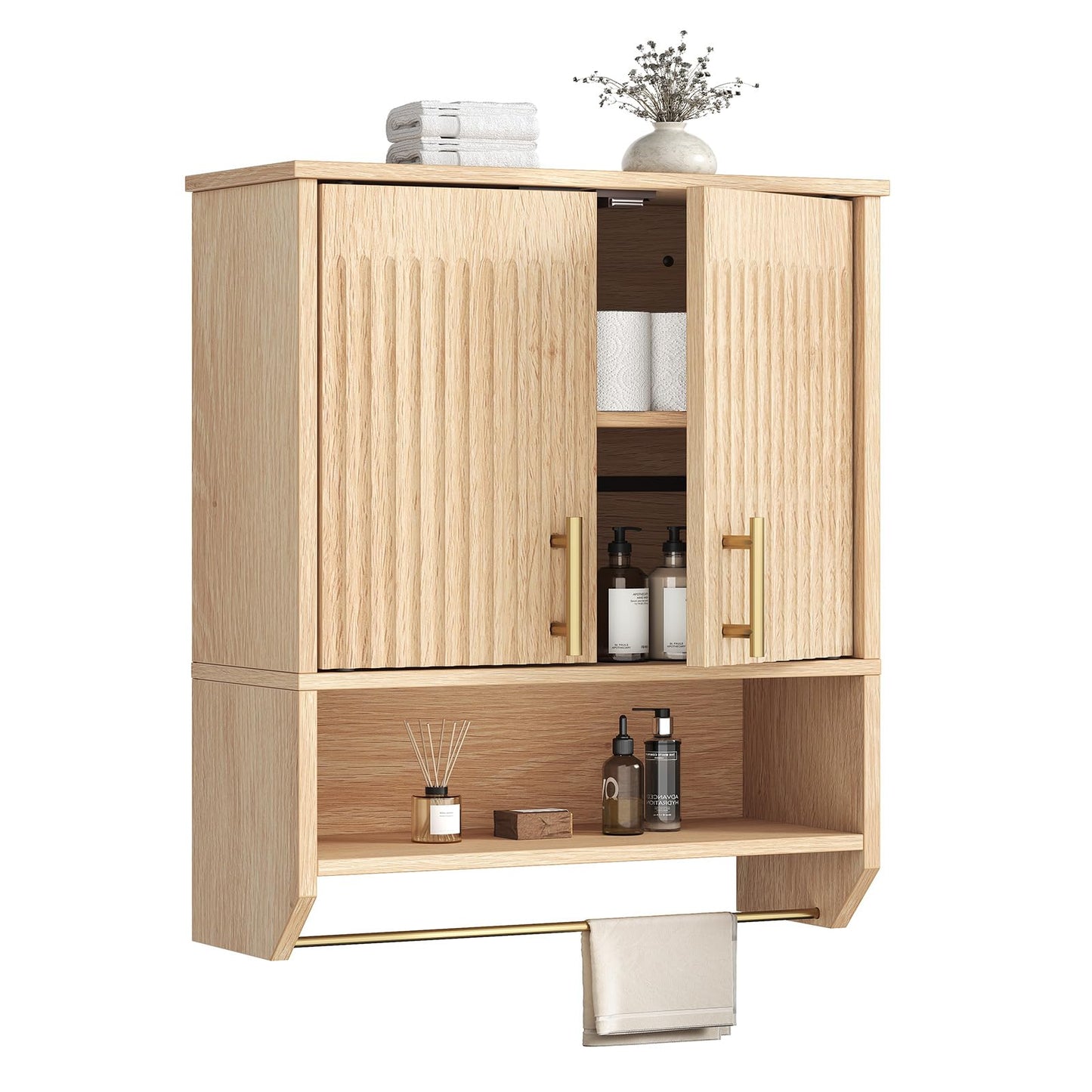 HOOBRO Farmhouse Fluted Bathroom Wall Cabinet & Medicine Cabinet