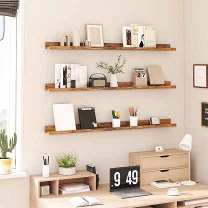 HOOBRO Retro Brown 47.2-inch Floating Shelf with Raised Edges & Concealed Brackets /3PICS