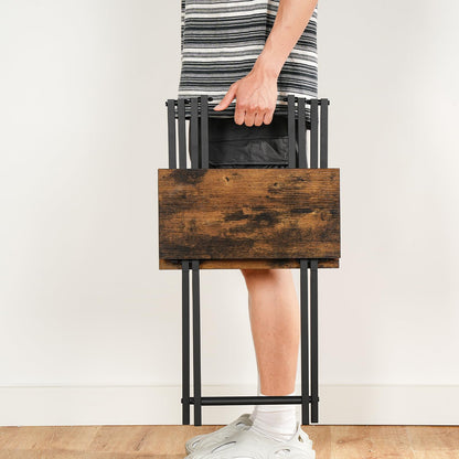 HOOBRO Vintage Brown Wood Folding TV Tray Table